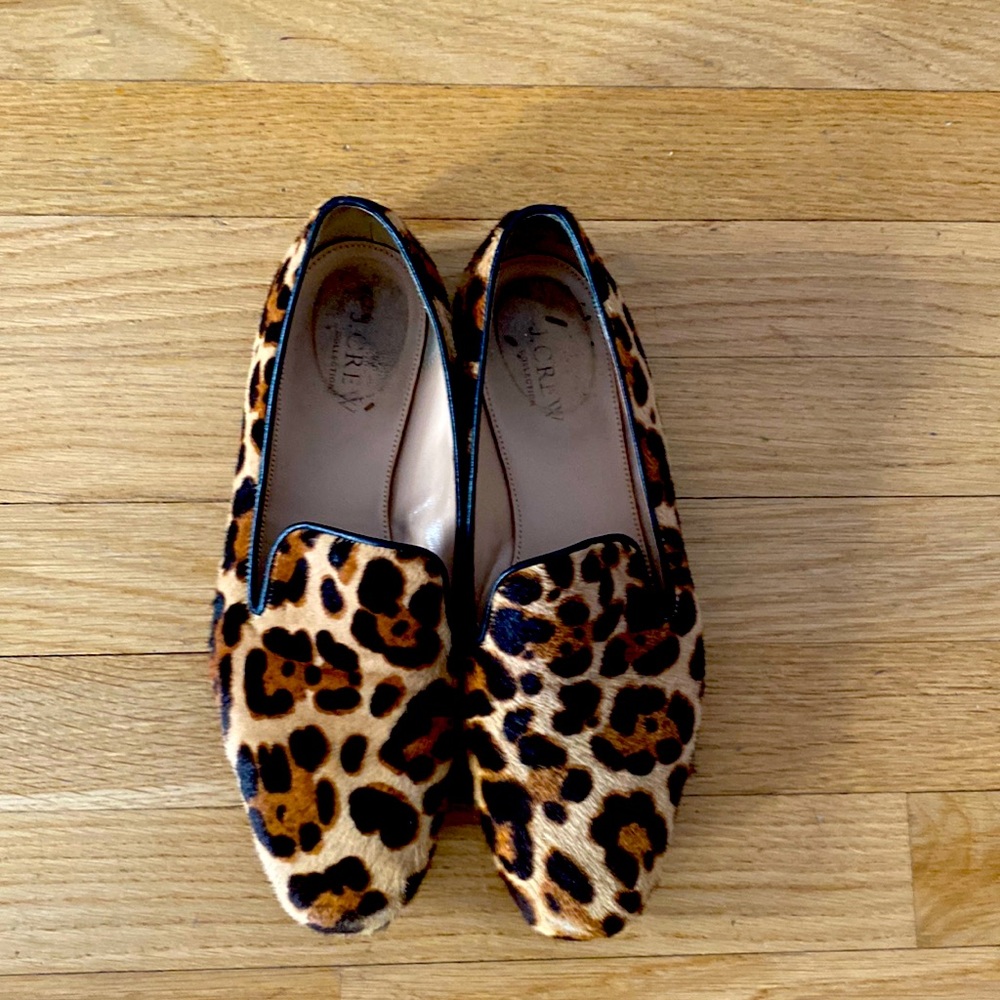 J CREW CALFSKIN LEOPARD PRINT LOAFERS SIZE 8